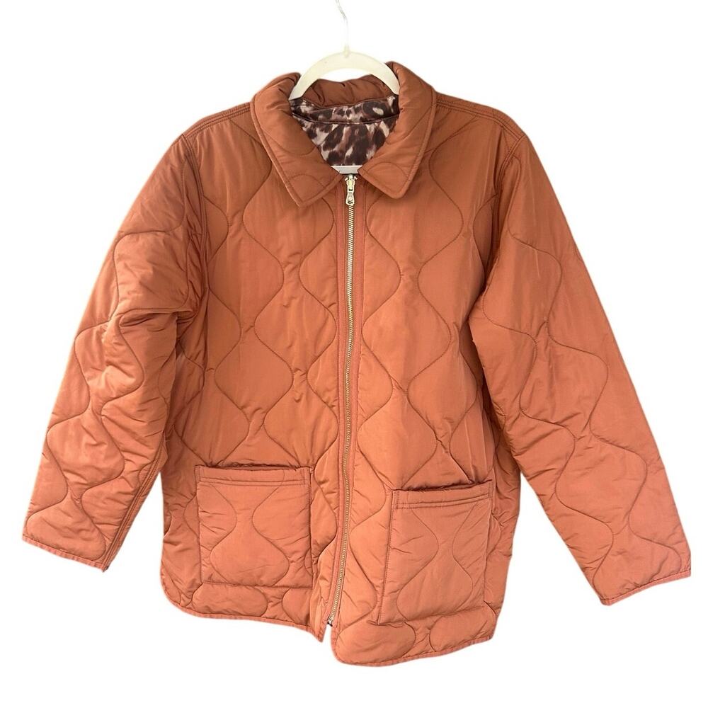 Isaac Mizrahi Live Reversible Quilted Jacket Leopard Print Burnt Orange Size L